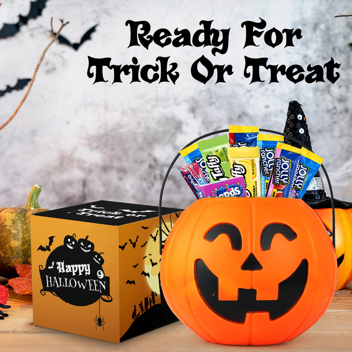 Halloween Pumpkin Gift Basket Assorted candy 80ct