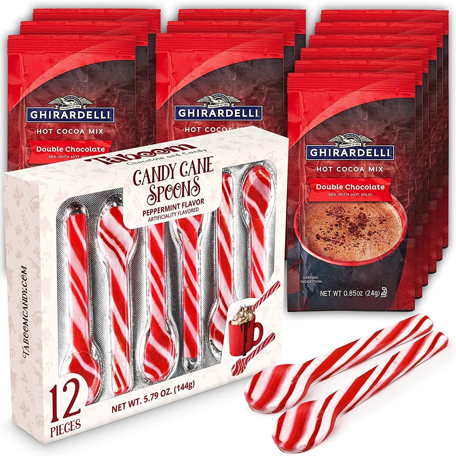 Taboom 12 Candy Cane Spoons Bundled with 12 Hot Cocoa Packets