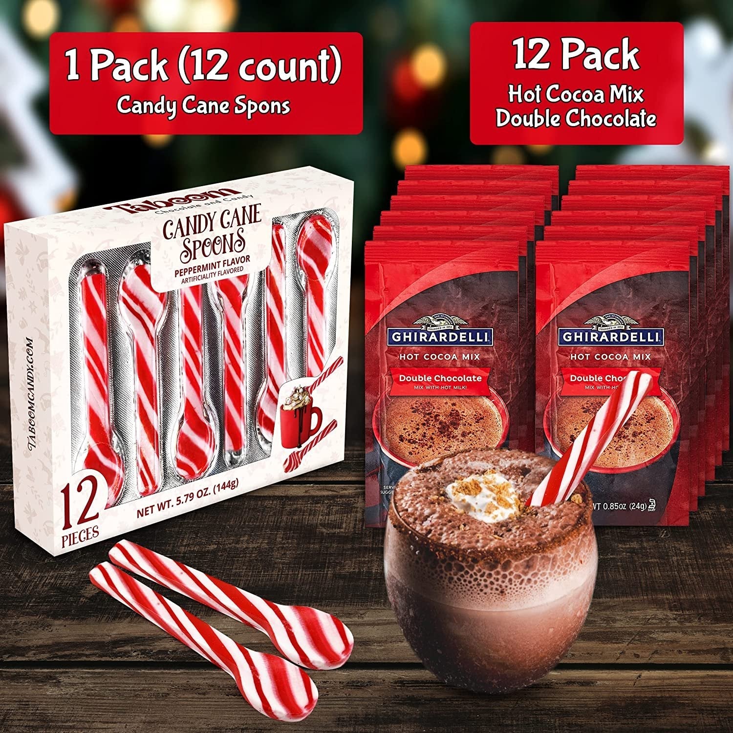 Taboom 12 Candy Cane Spoons Bundled with 12 Hot Cocoa Packets