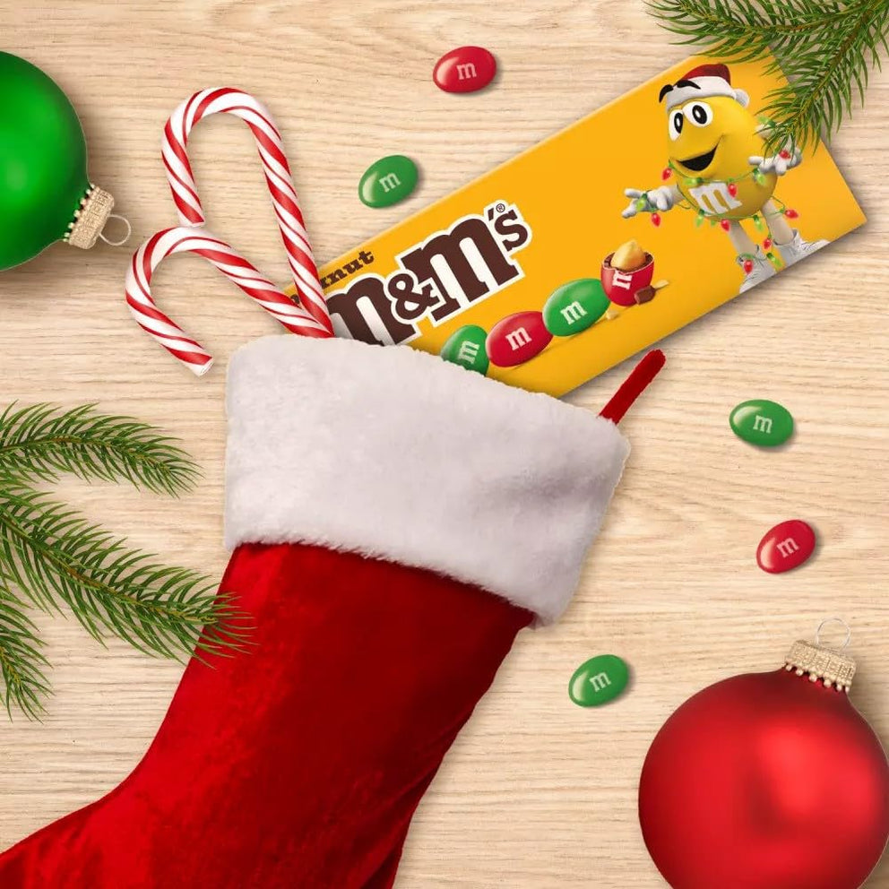 M&M Peanut Chocolate Christmas Candy Theater Box 3 Pack - Milk Chocolate Peanut Christmas m&m Candy, For Party, Stocking Stuffers, Gifts & Treats - 3.10 Oz Box