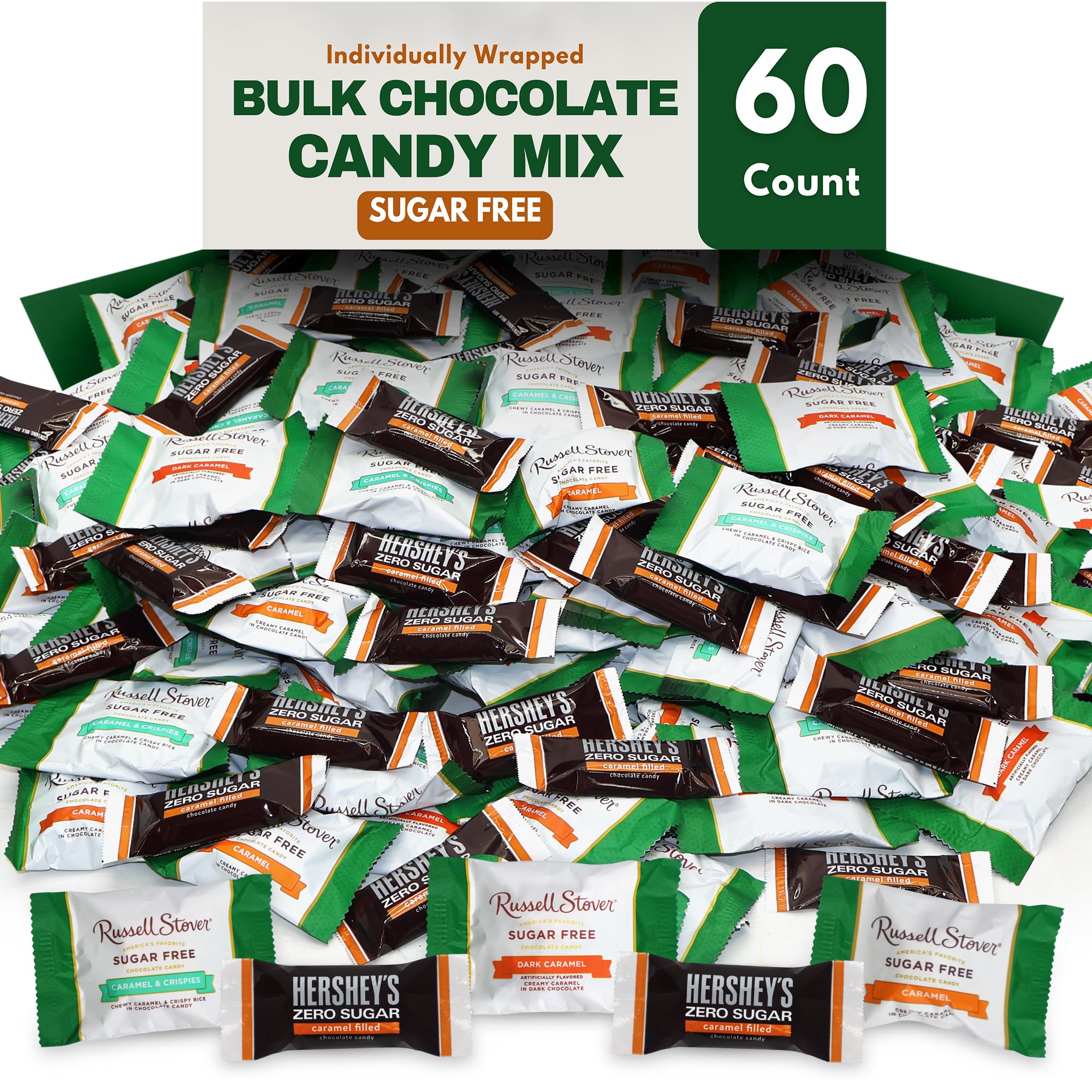 Russell Stover & Hershey's Sugar Free Chocolate Caramel Candy Variety 60 Pack