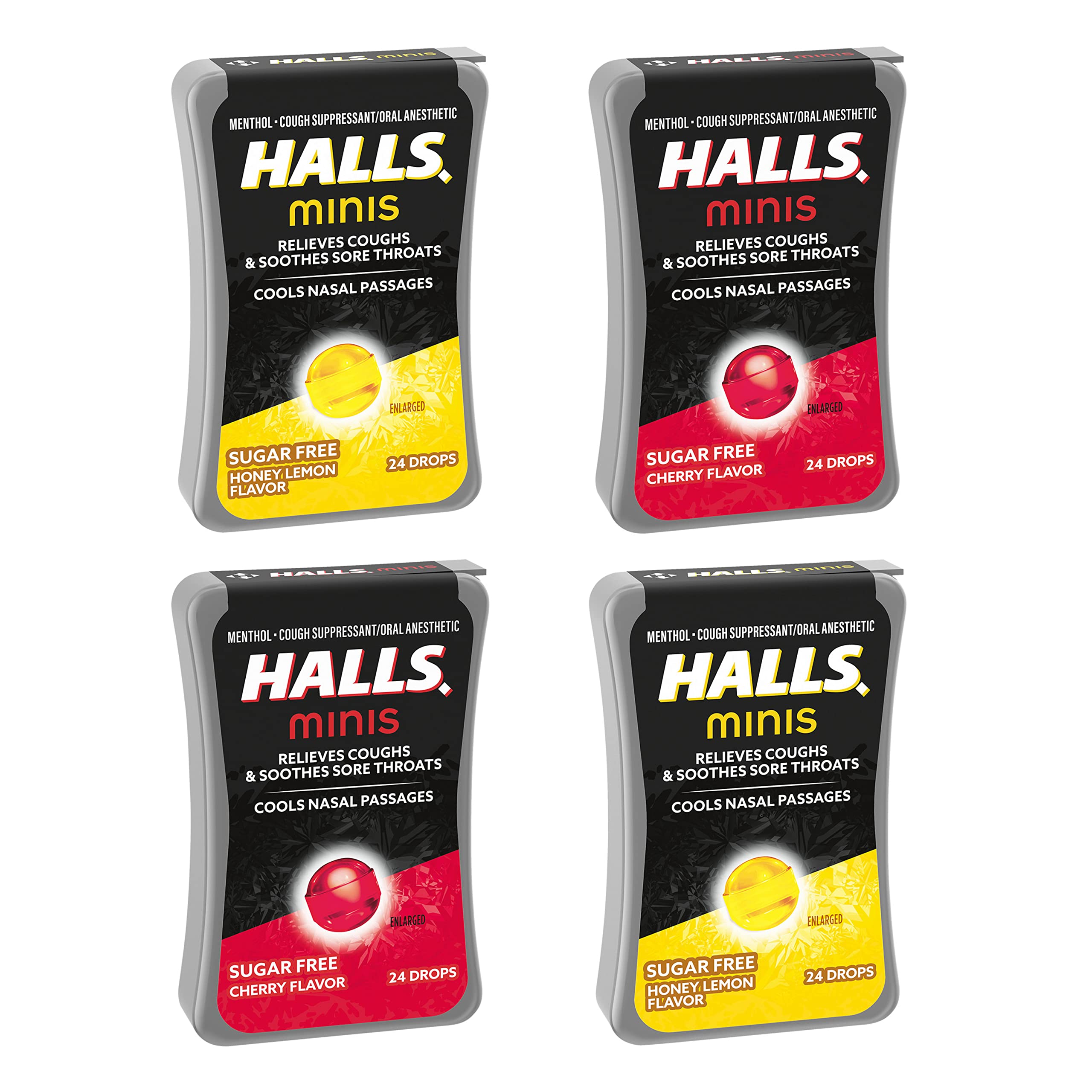 Halls Minis Cherry & Honey Lemon Sugar Free Cough Drops Variety 4 Pack