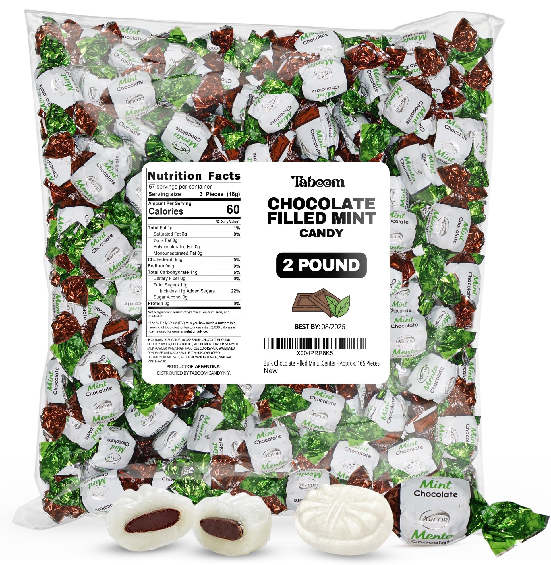 Taboom Chocolate Filled Mint Candy 2 Pound