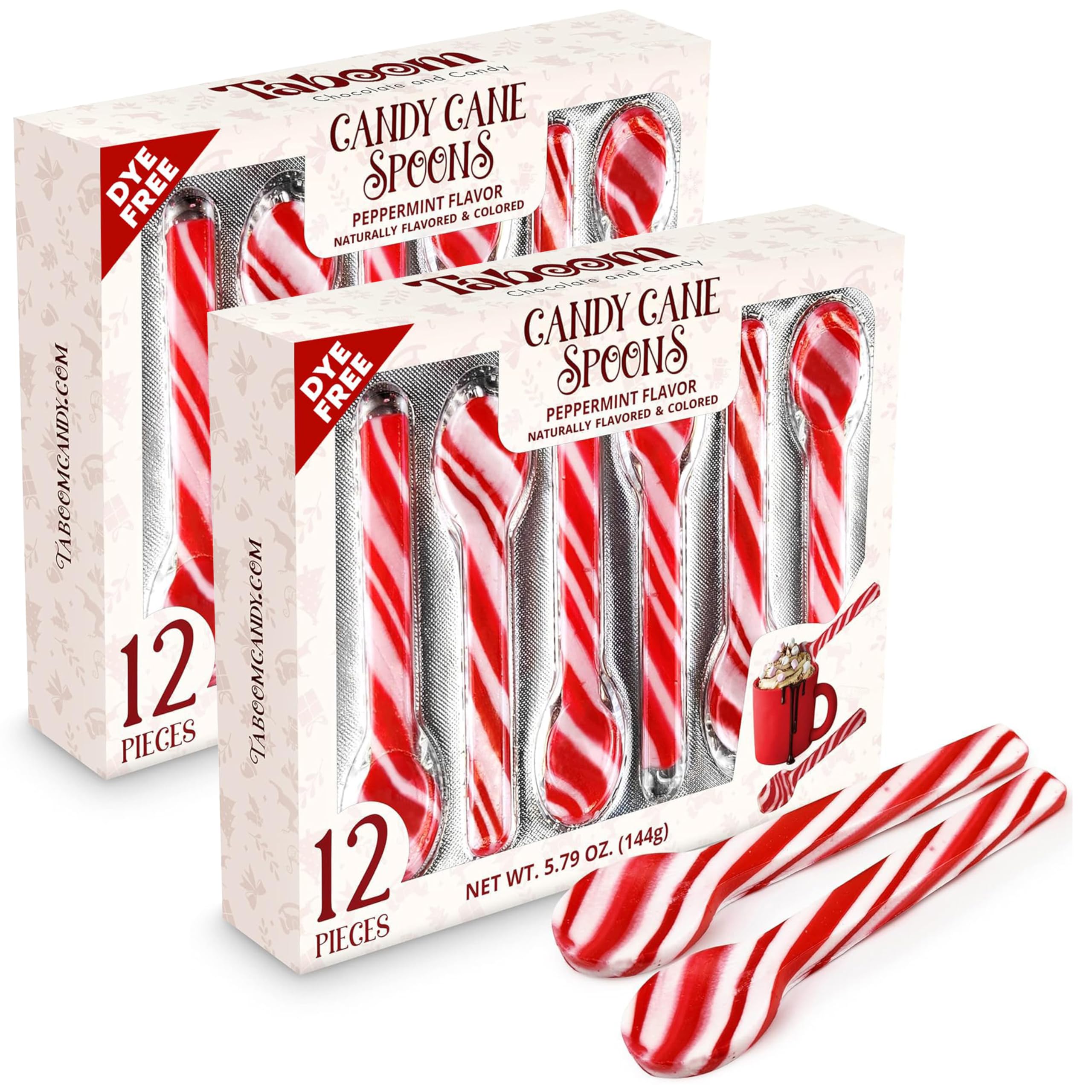 Taboom Peppermint Candy Cane Spoons Dye-Free Pack of 24