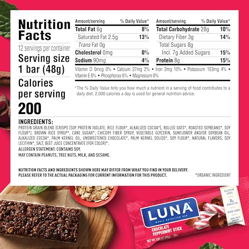 LUNA Bar Chocolate Peppermint Stick Flavor 12 Pack
