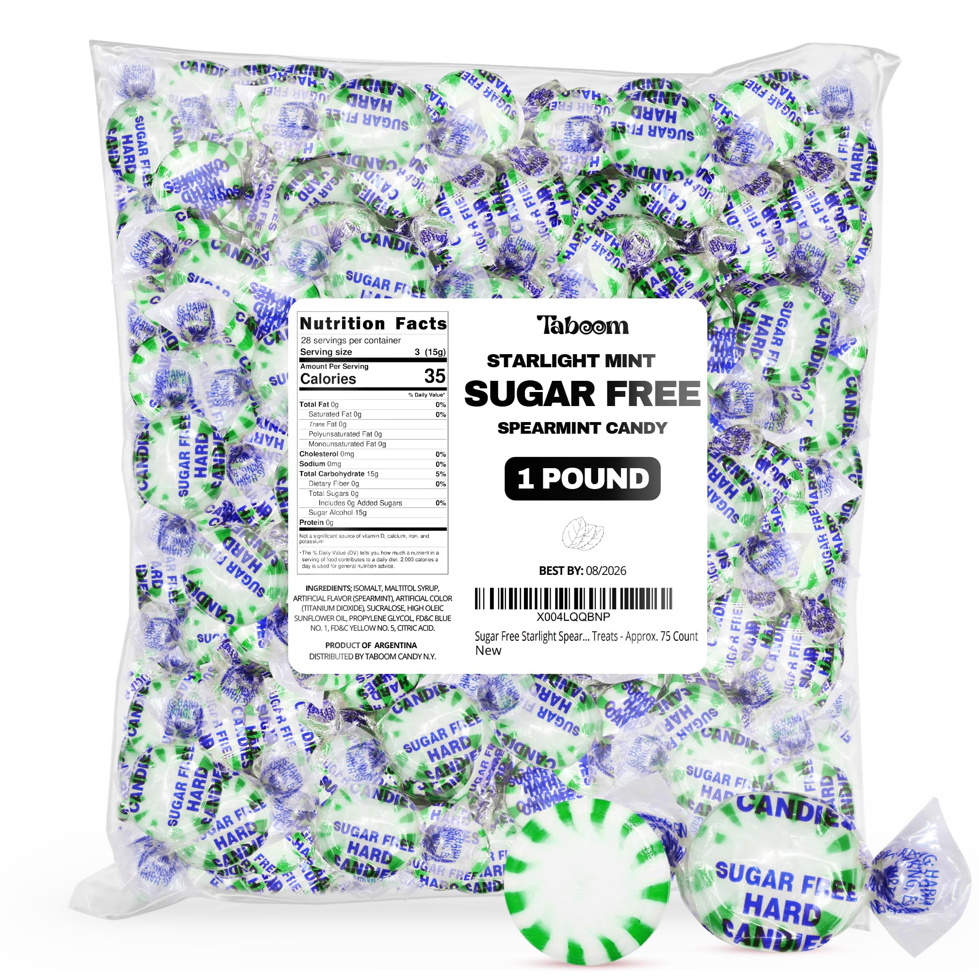 Sugar Free Starlight Spearmint Hard Candy 1 Pound