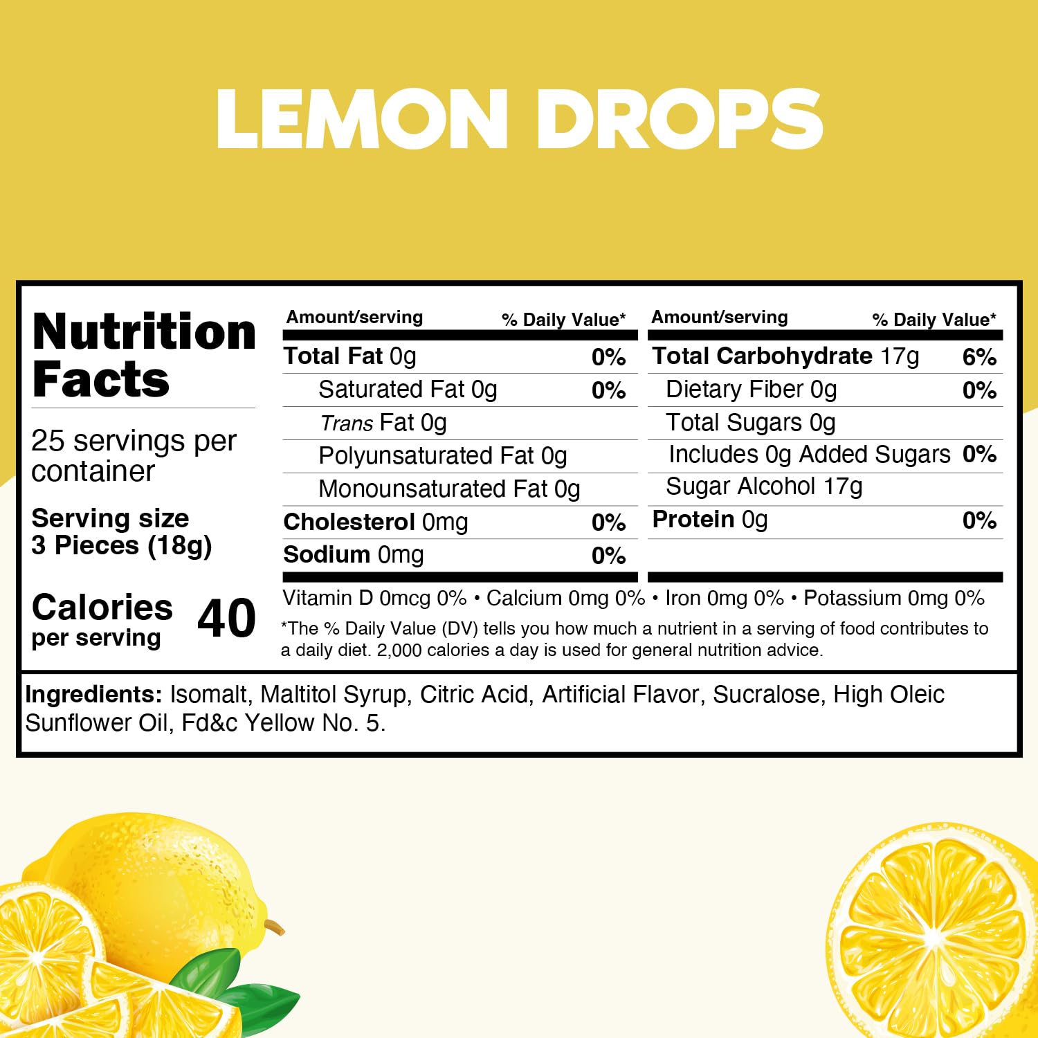 Sugar Free Lemon Hard Candy Drops - 1 Pound