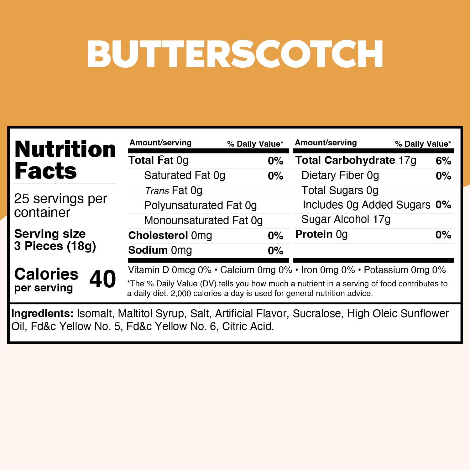 Sugar Free Butterscotch Hard Candy 1 Pound