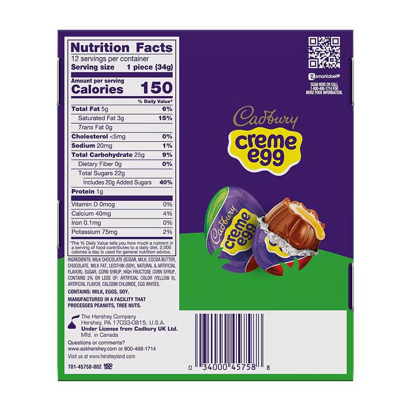 Cadbury Creme Egg, Milk Chocolate Eggs, 12 ct.