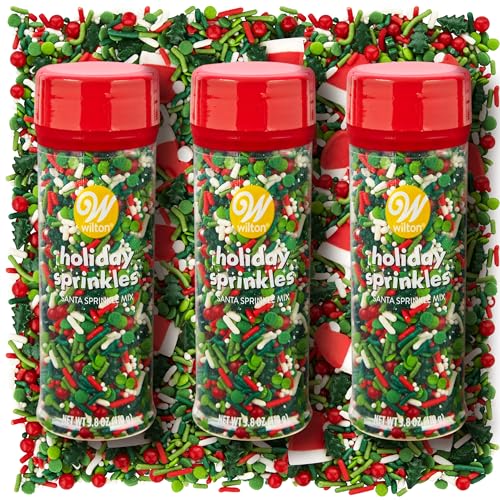 Christmas Sprinkles Santa Hat and Green Tree Sprinkle Mix - 3 Pack Vintage Christmas Holiday Sprinkles For Cookies and Cake Decorations, Baking & Toppings - 3.8 oz Bottles