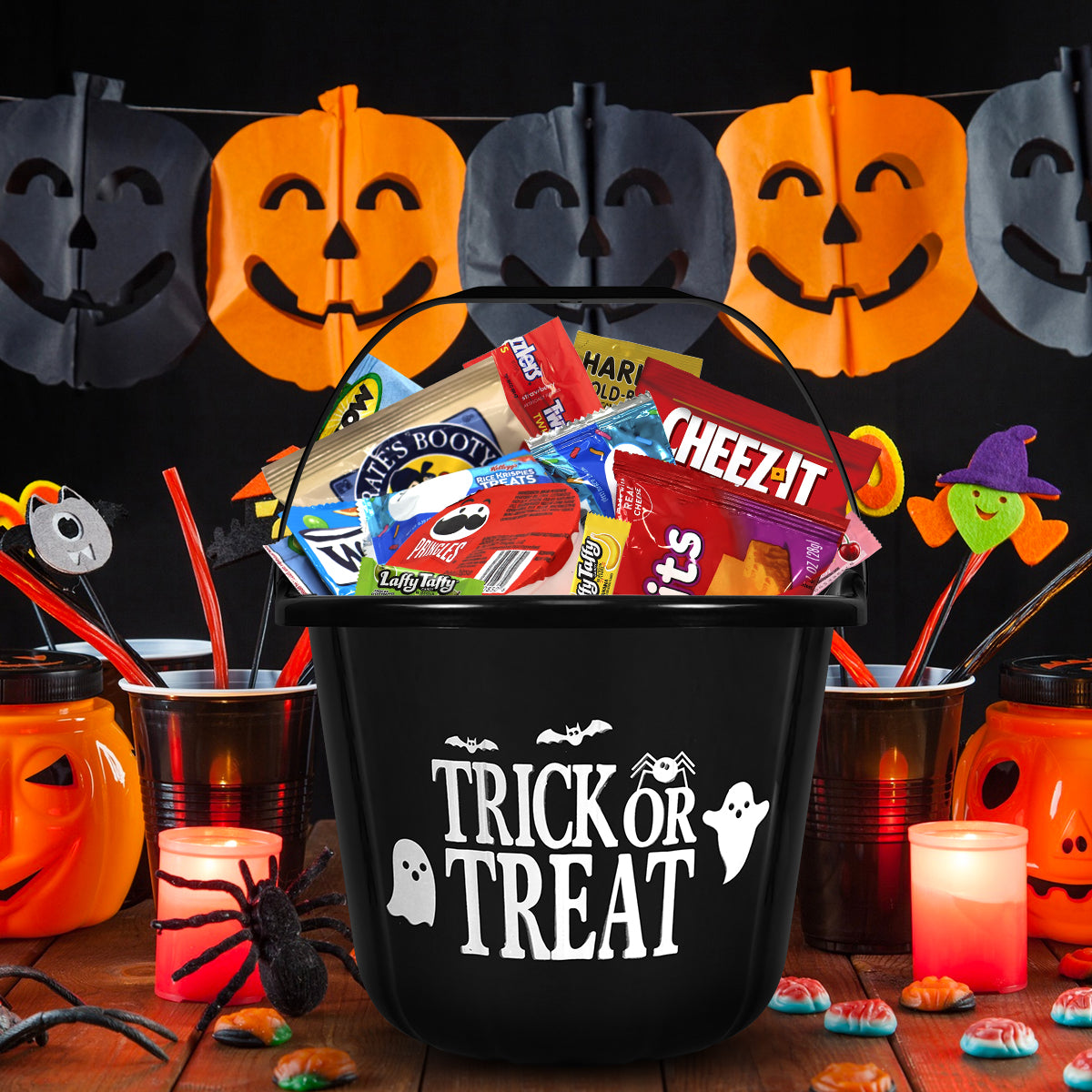 Halloween Candy & Snack Gift Basket – 45ct Pumpkin Bucket Care Package for Kids & Adults