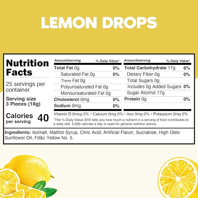 Taboom Sugar Free Lemon Drops Hard Candy 1 Pound