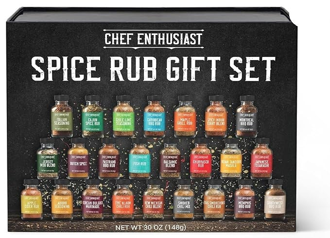 Chef Enthusiast 24 Unique Individual BBQ Spice Rub Sampler Gift Set