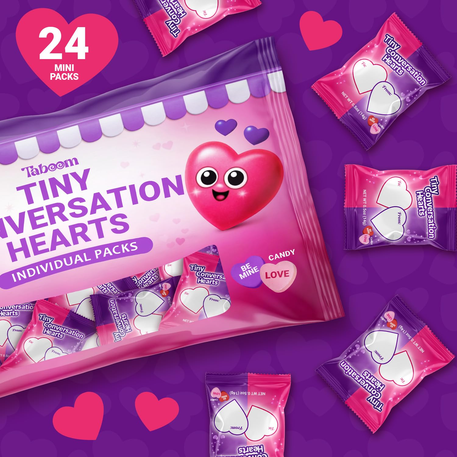 Taboom Tiny Conversation Hearts Mini Packs - 24 Count