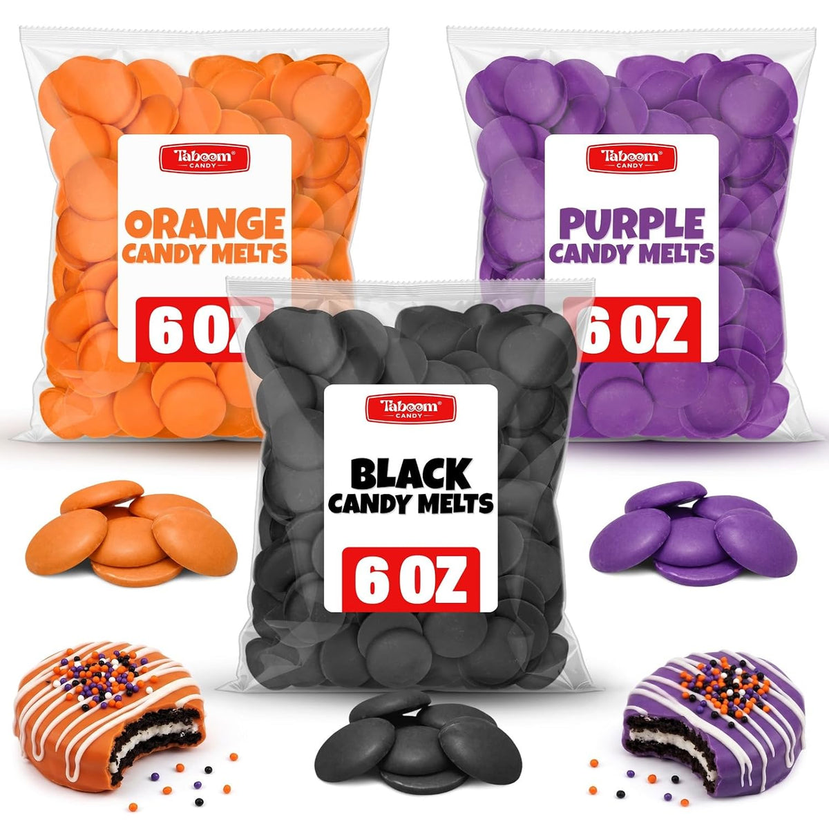 Taboom Halloween Theme Candy Melts Black Orange Purple (6 oz Bags) Total 18oz