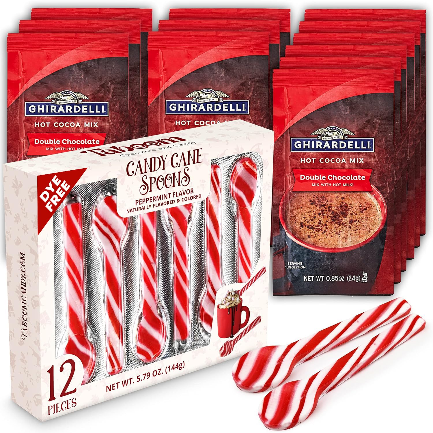 Taboom Candy Cane Spoons Bundled with Hot Cocoa Packets