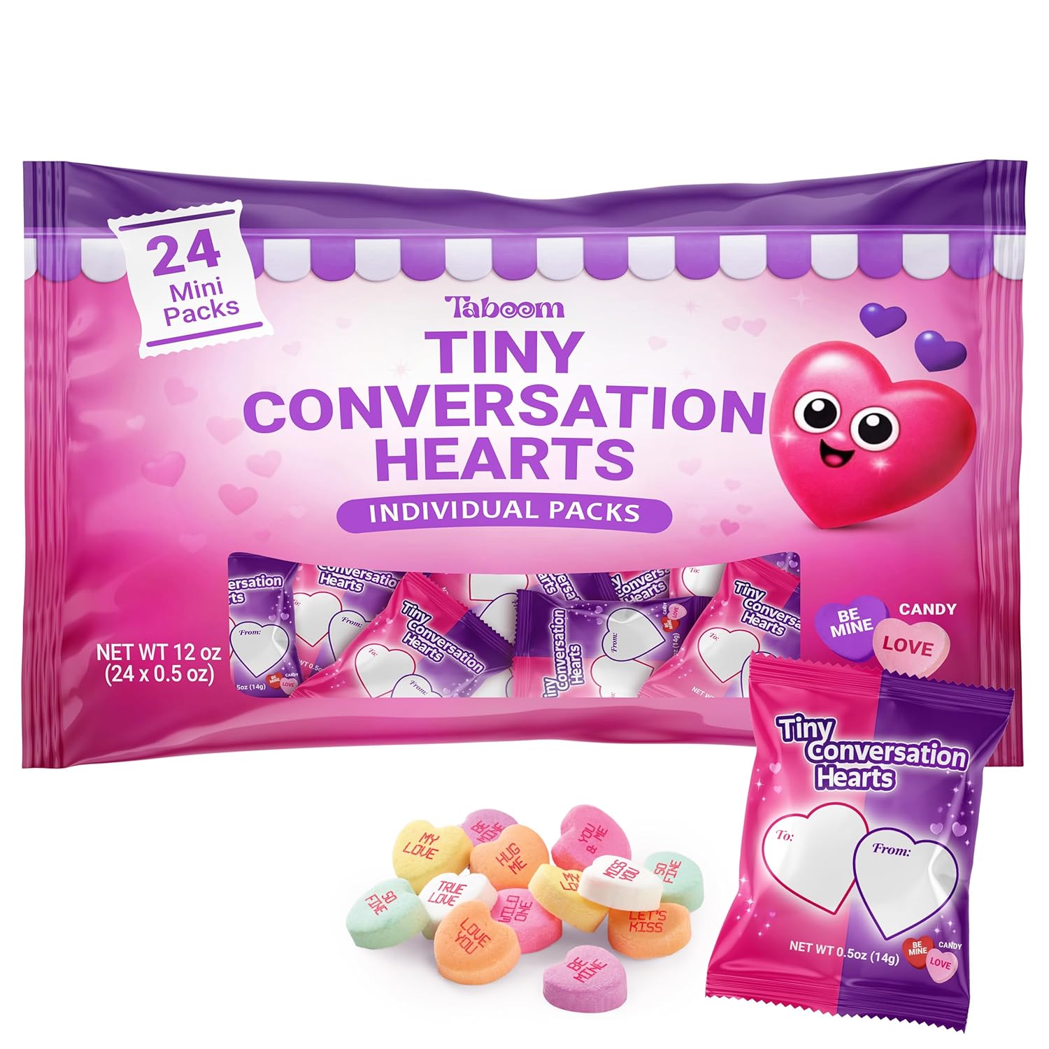 Taboom Tiny Conversation Hearts Mini Packs - 24 Count