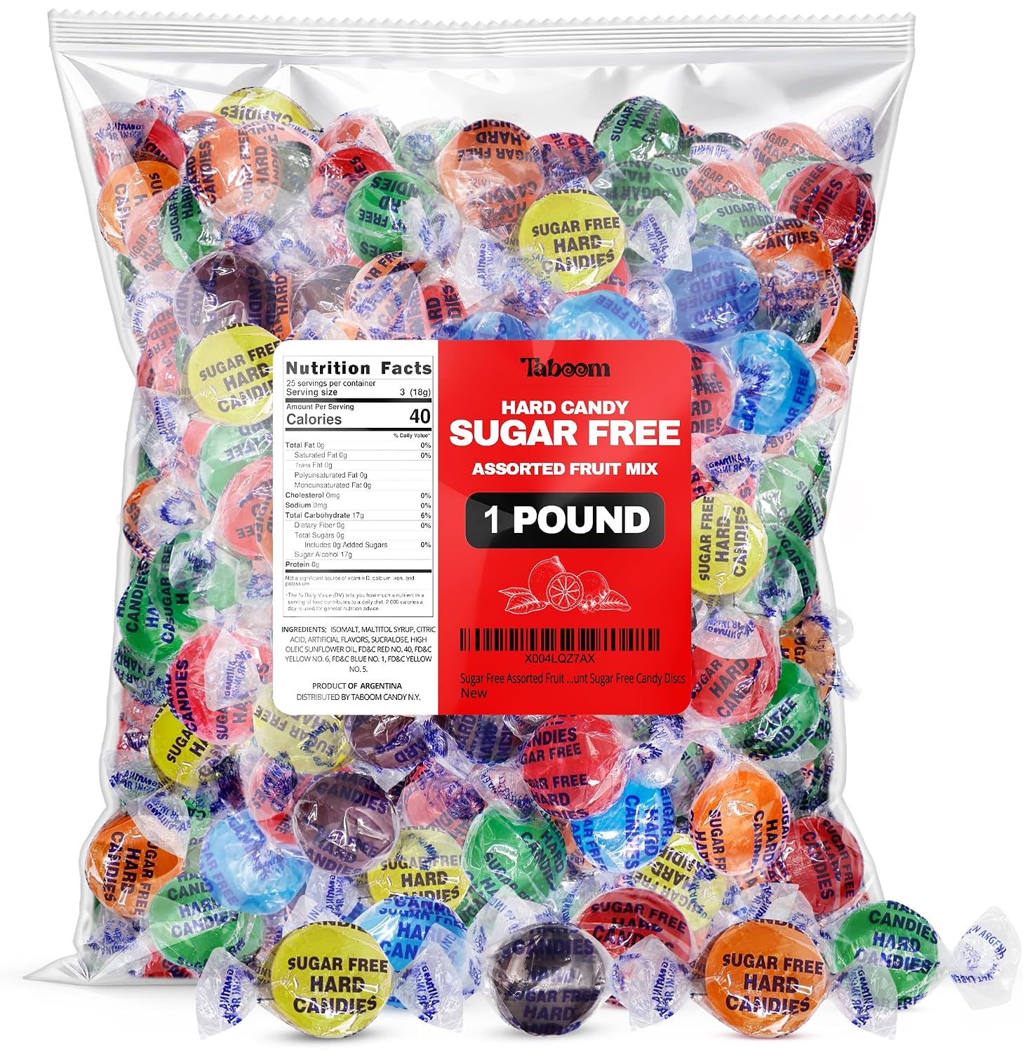Taboom Sugar Free Assorted Fruit Mix Hard Candy 1 Pound