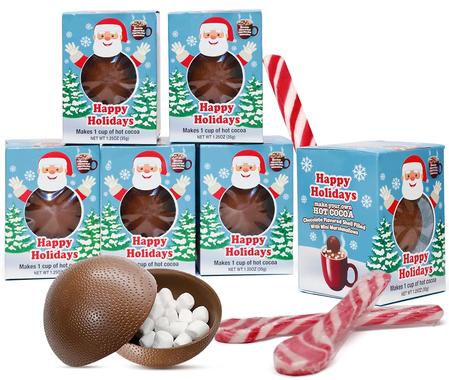 Christmas 6 Hot Chocolate Bombs & Peppermint Candy Cane Spoons Combo Gift Set
