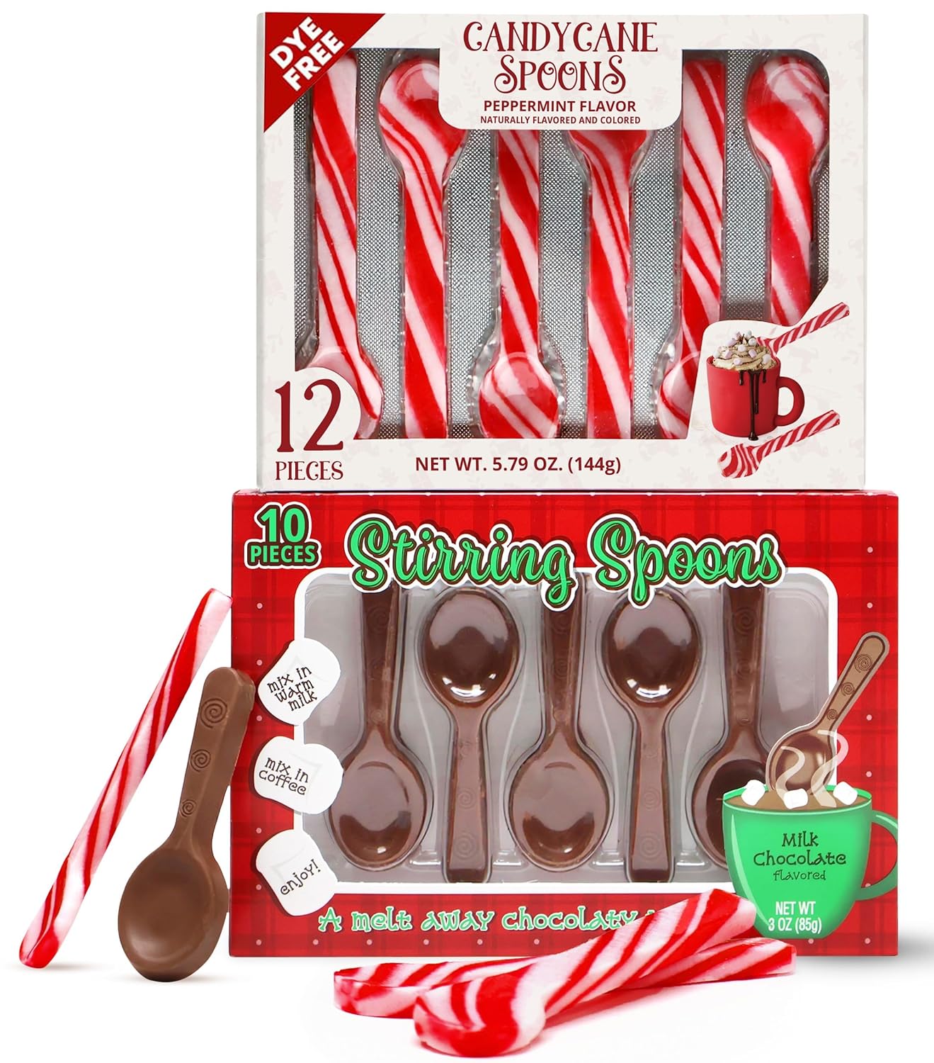 Peppermint Candy Cane Spoons & Chocolate Hot Cocoa Spoons Bundle