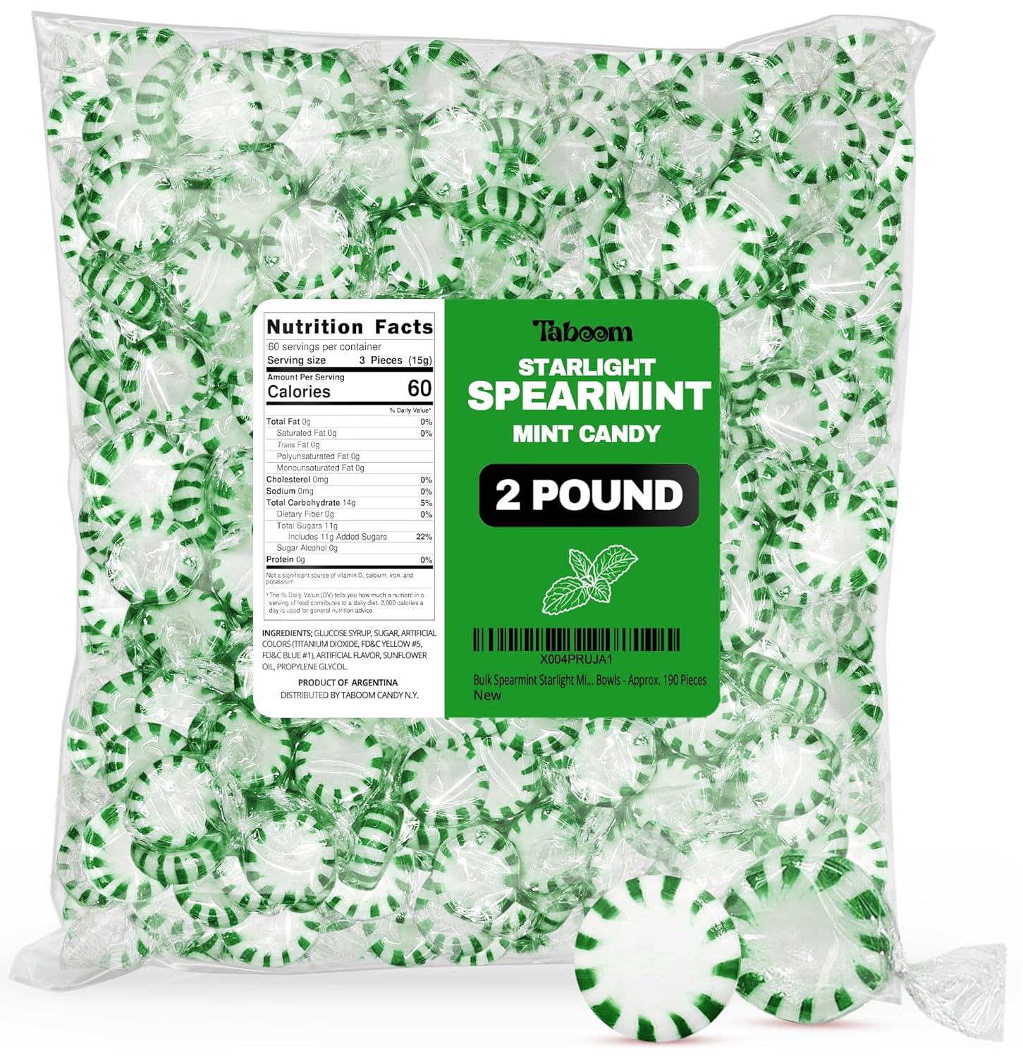 Taboom Spearmint Starlight Mint Candy 2 Pound
