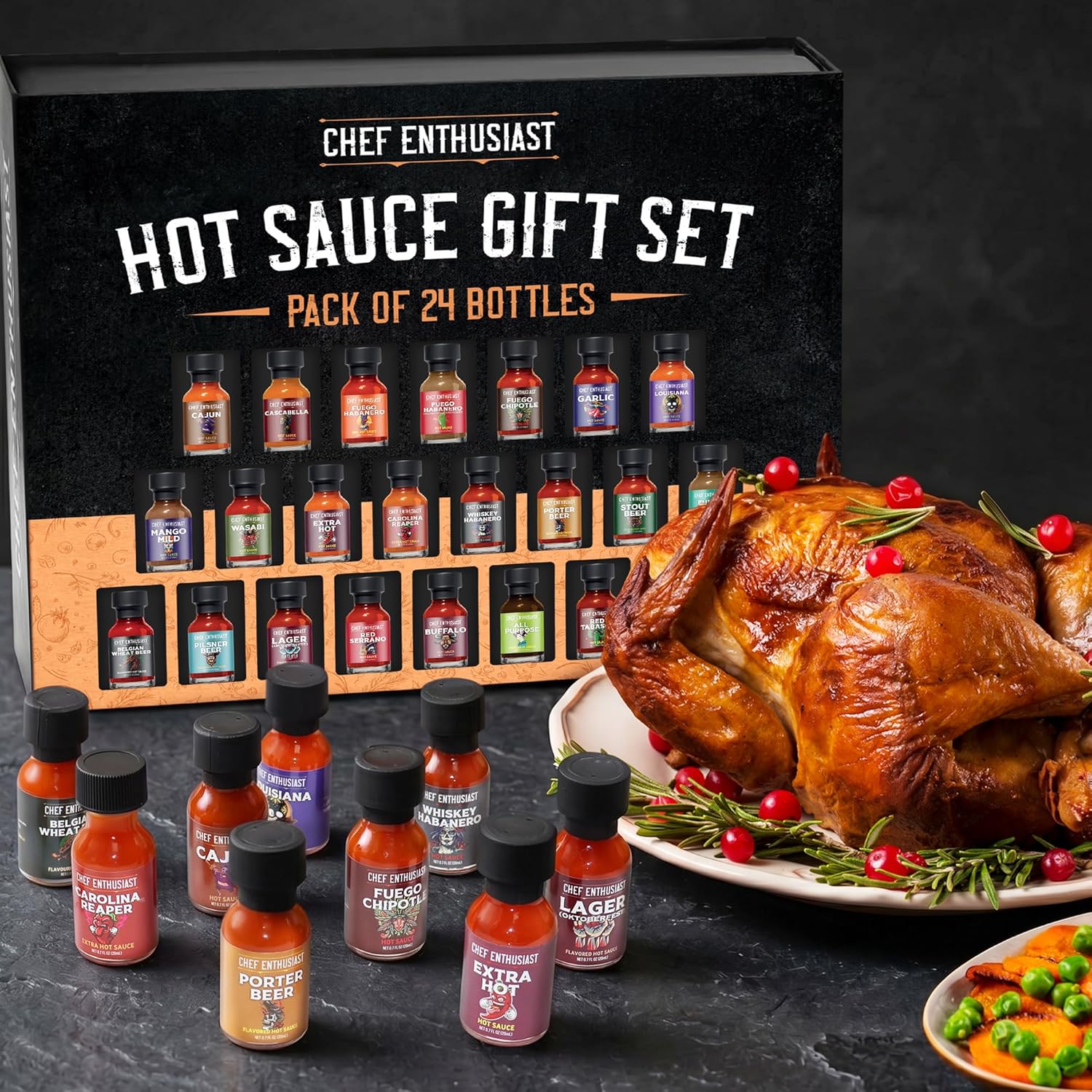 Chef Enthusiast Hot Sauce Gift Set - 24 Count of Mini Hot Sauces