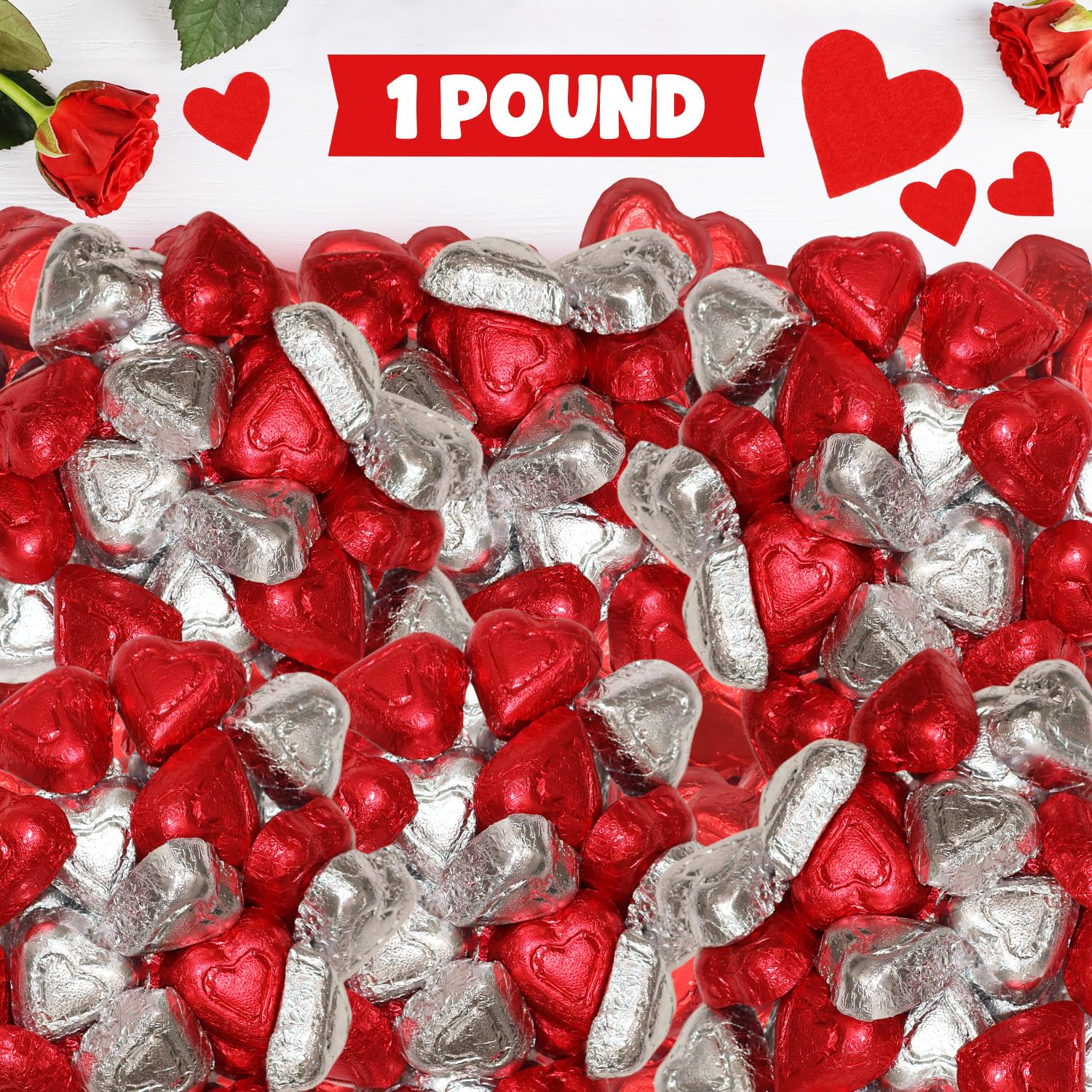 Taboom Milk Chocolate Valentine Hearts Red/Silver 1 Pound
