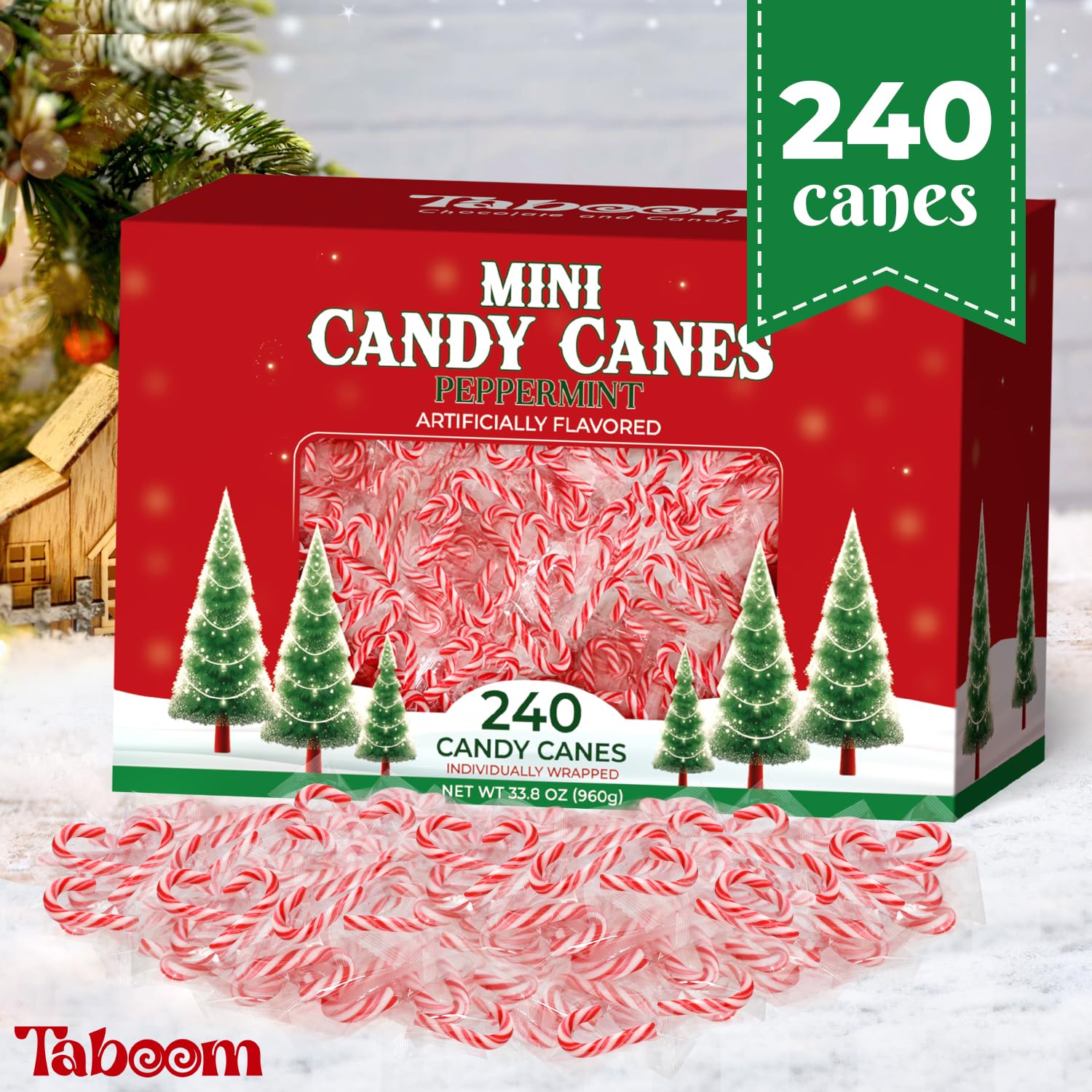 Bulk Mini Candy Cane Individually Wrapped 240 Pack - Small Peppermint Candy Canes Red & White Christmas Candy For Holiday Gifts, Stocking Fillers, Party Favors & Decorations