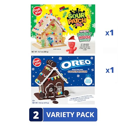 Create-A-Treat OREO and SOUR PATCH KIDS Holiday Cookie House Decorating Kits, 2 Pack Holiday Cookie Decorating Variety