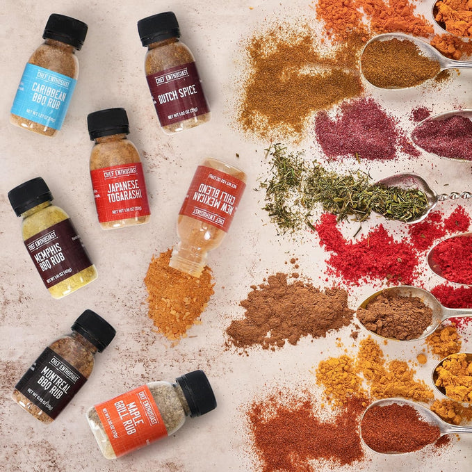 Chef Enthusiast 24 Unique Individual BBQ Spice Rub Sampler Gift Set