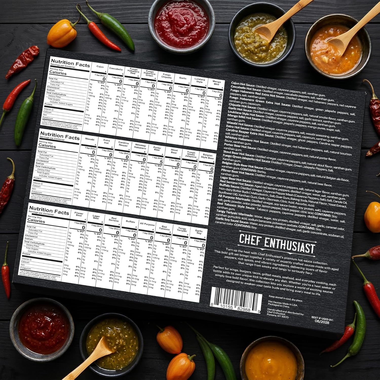 Chef Enthusiast Hot Sauce Gift Set - 24 Count of Mini Hot Sauces