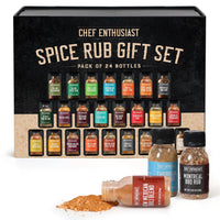 Chef Enthusiast 24 Unique Individual BBQ Spice Rub Sampler Gift Set