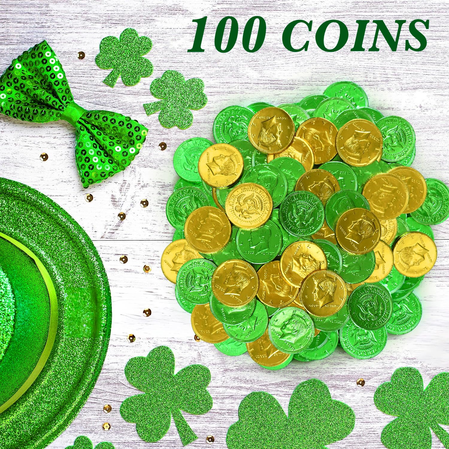 Albert Primer Belgian Milk Chocolate Gold & Green Coins 100 Count