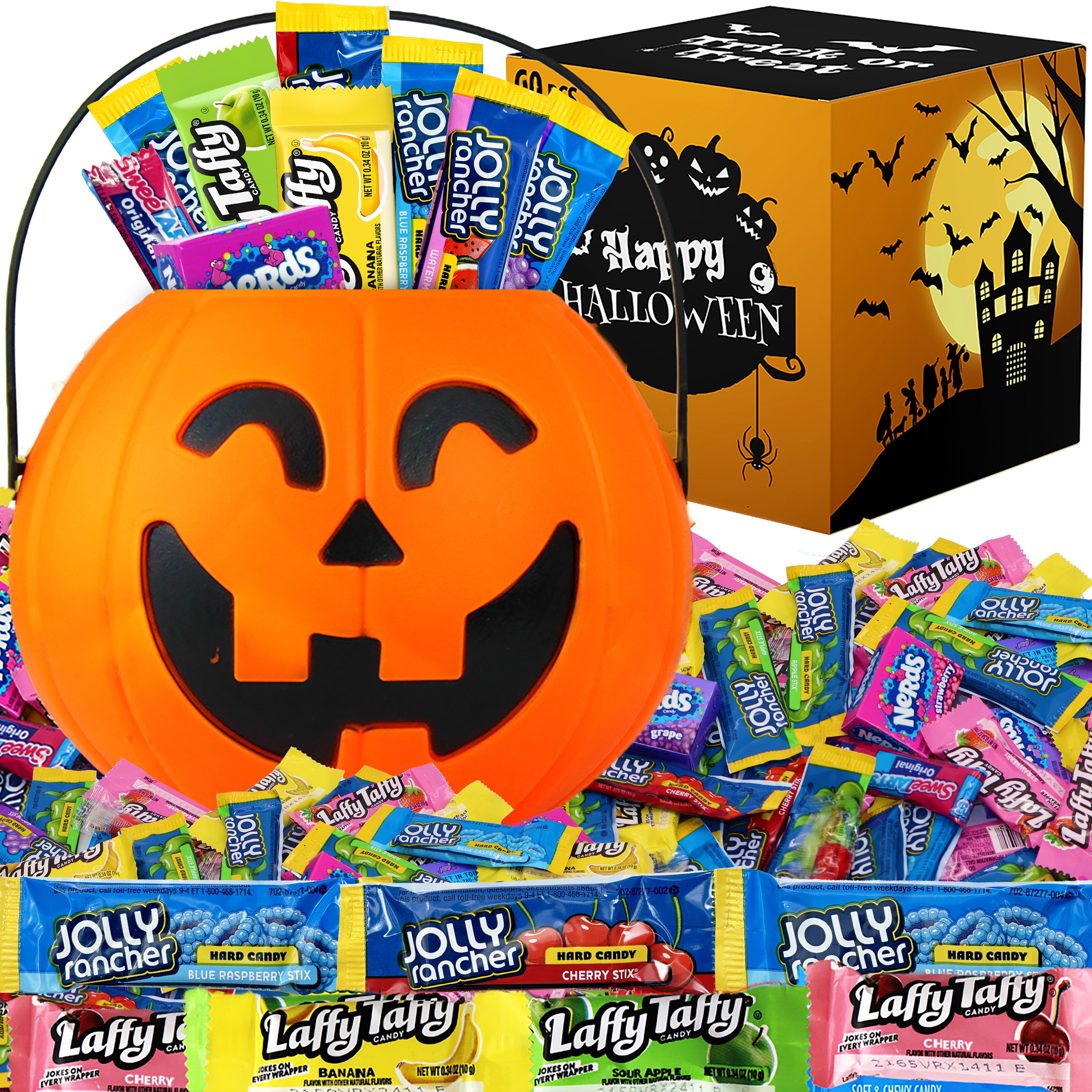 Halloween Candy In Pumpkin Gift Basket - Assorted candy, 80ct