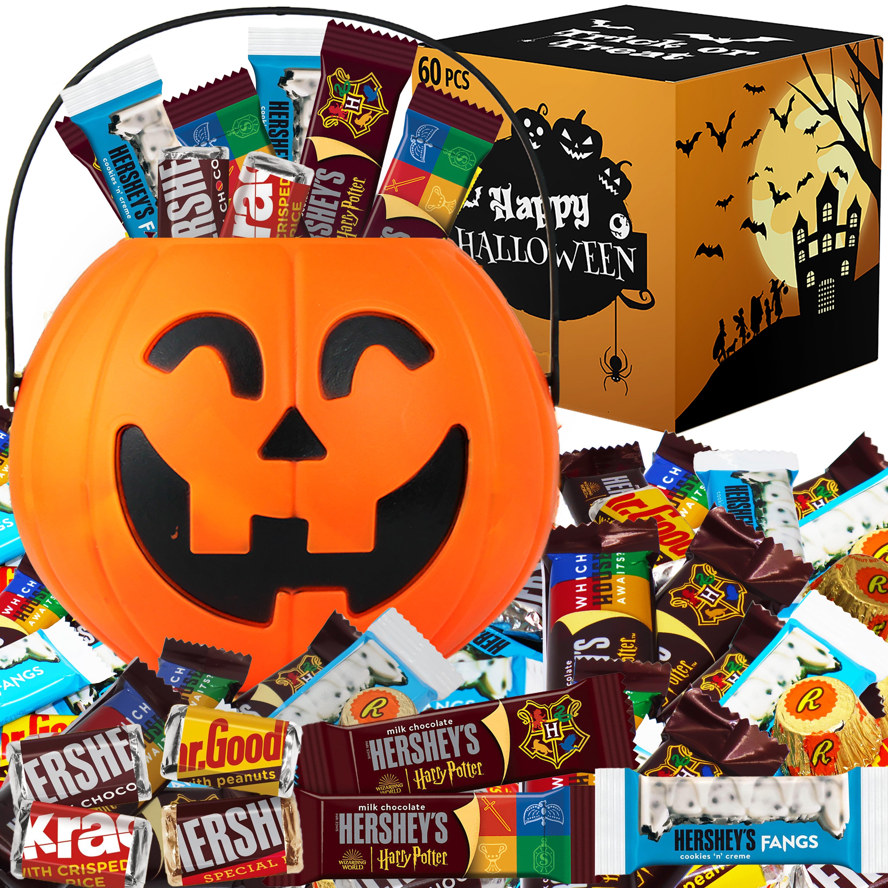 Halloween Chocolate In Pumpkin Gift Basket - Assorted chocolates, 90ct