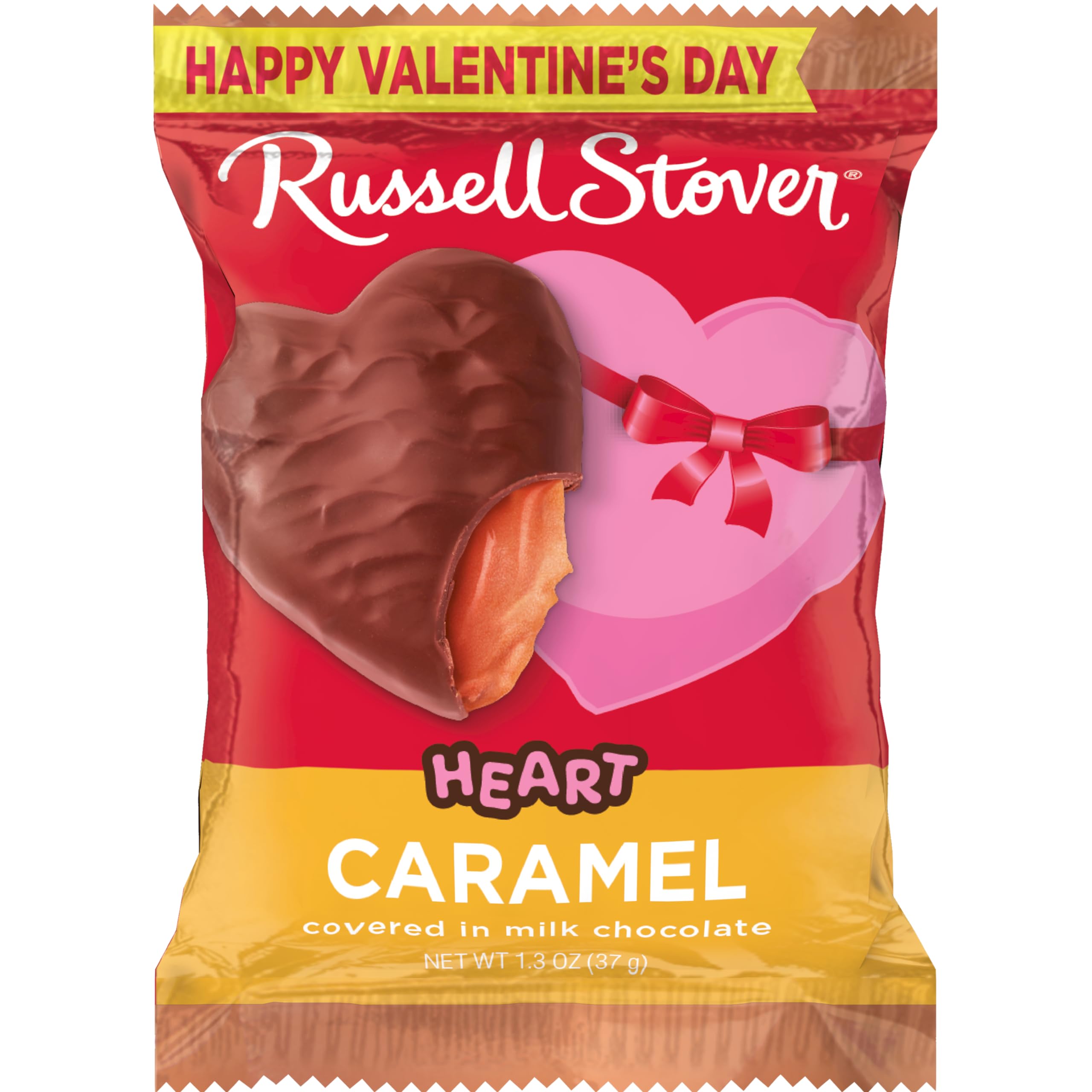 Russell Stover Valentine's Milk Chocolate Caramel Heart Pack of 18