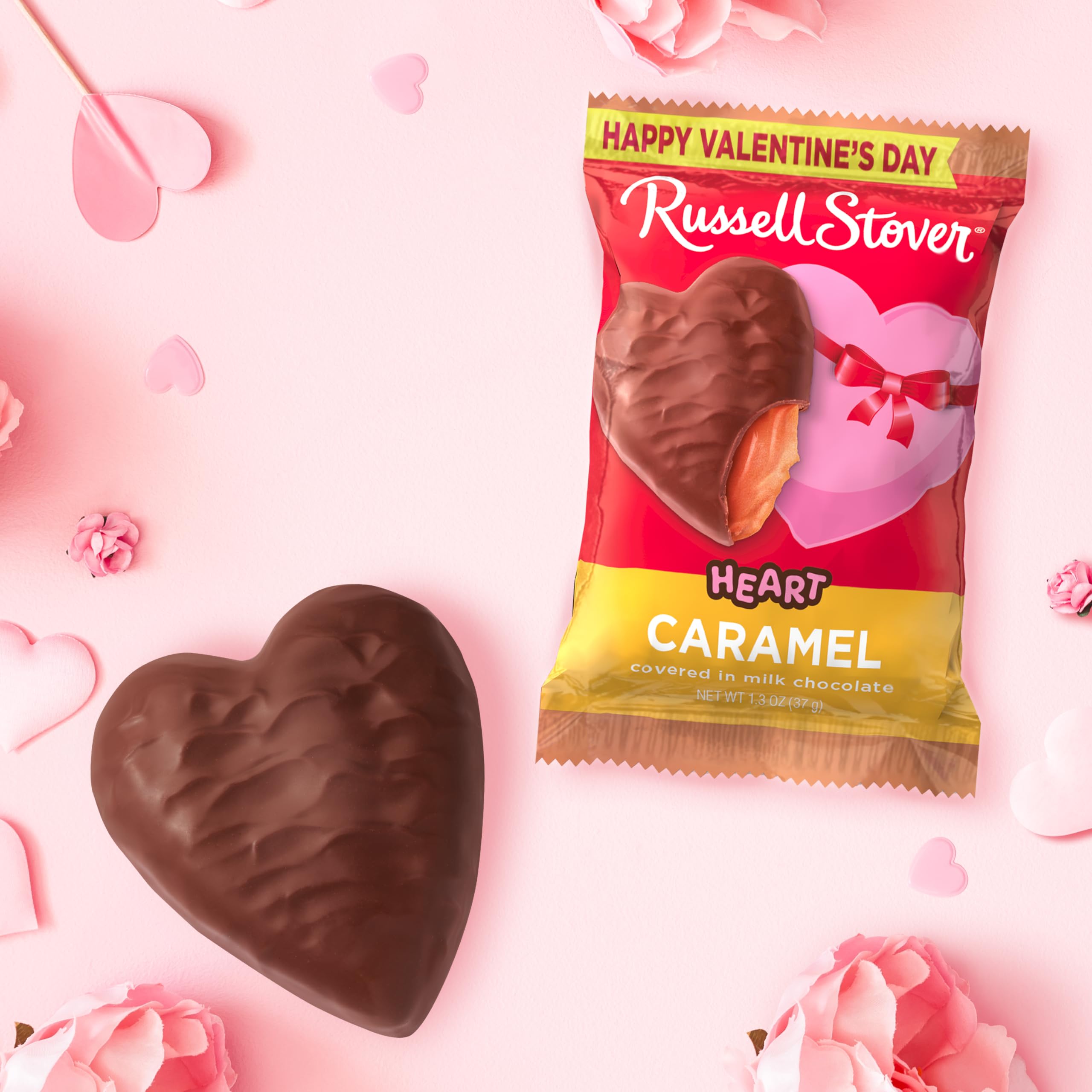 Russell Stover Valentine's Milk Chocolate Caramel Heart Pack of 18