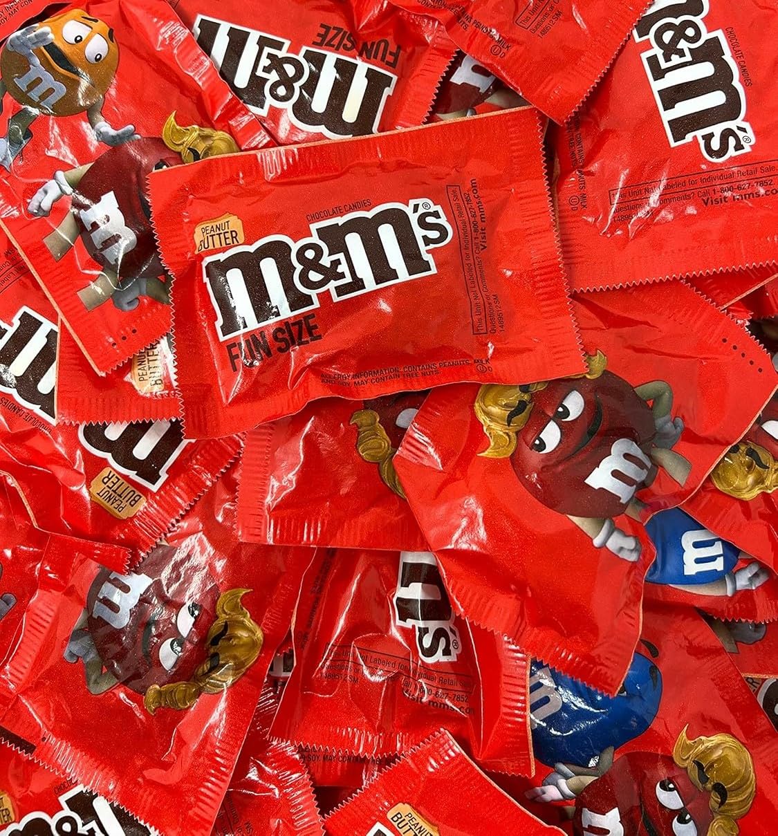 M&M Peanut Butter Candy Fun Size Packs 50 Count